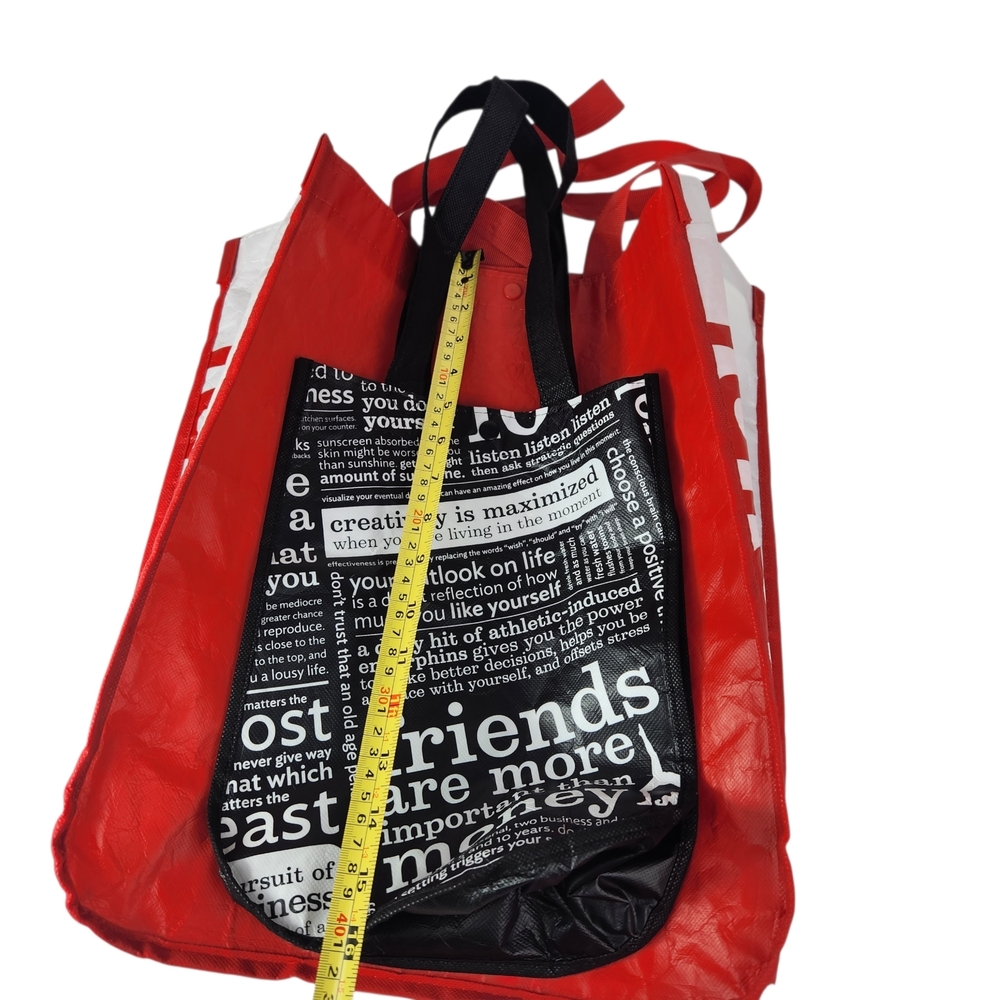 Lululemon Reusable Shopping Tote Bag Set (Lot of 2) - Red & Black Typography - Picture 9 of 9